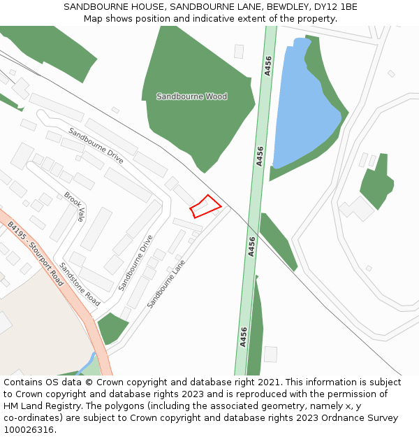 SANDBOURNE HOUSE, SANDBOURNE LANE, BEWDLEY, DY12 1BE: Location map and indicative extent of plot