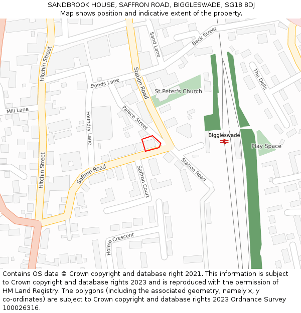 SANDBROOK HOUSE, SAFFRON ROAD, BIGGLESWADE, SG18 8DJ: Location map and indicative extent of plot