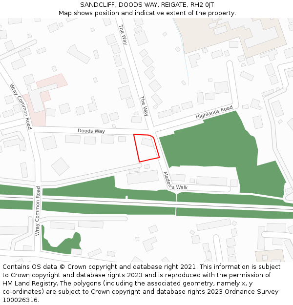 SANDCLIFF, DOODS WAY, REIGATE, RH2 0JT: Location map and indicative extent of plot