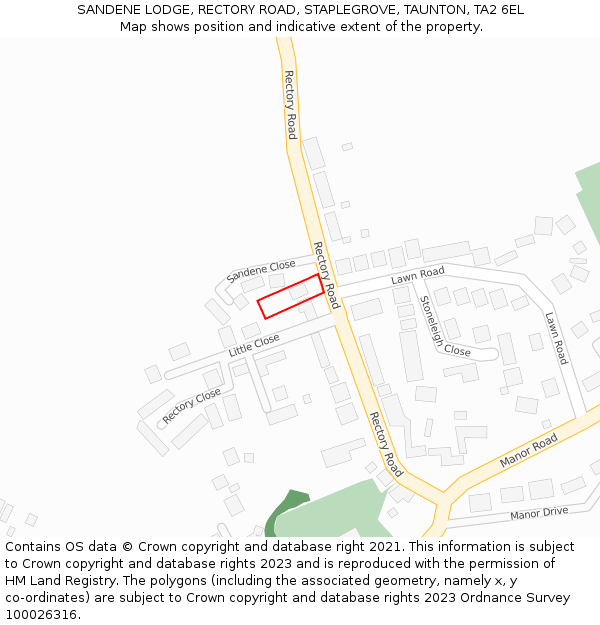 SANDENE LODGE, RECTORY ROAD, STAPLEGROVE, TAUNTON, TA2 6EL: Location map and indicative extent of plot