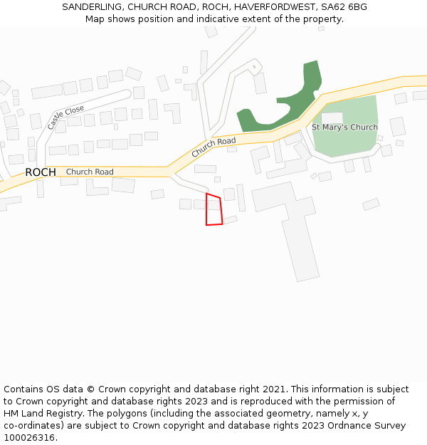 SANDERLING, CHURCH ROAD, ROCH, HAVERFORDWEST, SA62 6BG: Location map and indicative extent of plot