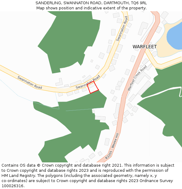 SANDERLING, SWANNATON ROAD, DARTMOUTH, TQ6 9RL: Location map and indicative extent of plot