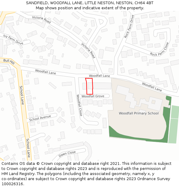 SANDFIELD, WOODFALL LANE, LITTLE NESTON, NESTON, CH64 4BT: Location map and indicative extent of plot