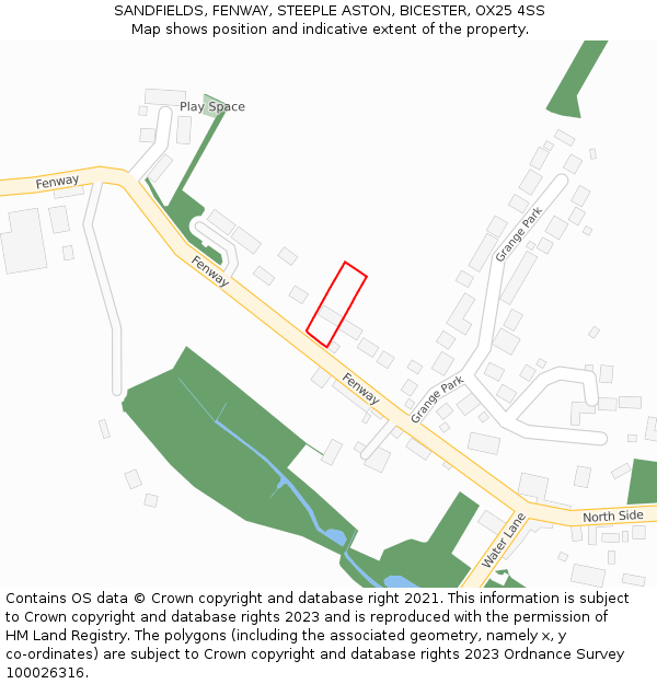 SANDFIELDS, FENWAY, STEEPLE ASTON, BICESTER, OX25 4SS: Location map and indicative extent of plot