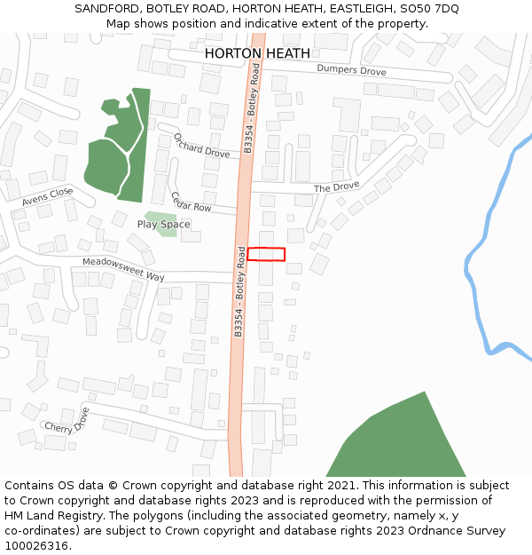 SANDFORD, BOTLEY ROAD, HORTON HEATH, EASTLEIGH, SO50 7DQ: Location map and indicative extent of plot