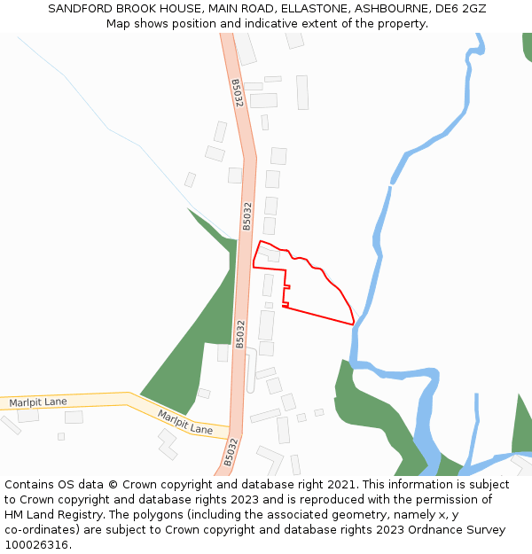 SANDFORD BROOK HOUSE, MAIN ROAD, ELLASTONE, ASHBOURNE, DE6 2GZ: Location map and indicative extent of plot