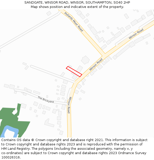 SANDGATE, WINSOR ROAD, WINSOR, SOUTHAMPTON, SO40 2HP: Location map and indicative extent of plot