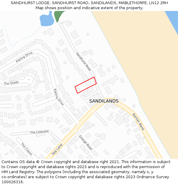 SANDHURST LODGE, SANDHURST ROAD, SANDILANDS, MABLETHORPE, LN12 2RH: Location map and indicative extent of plot