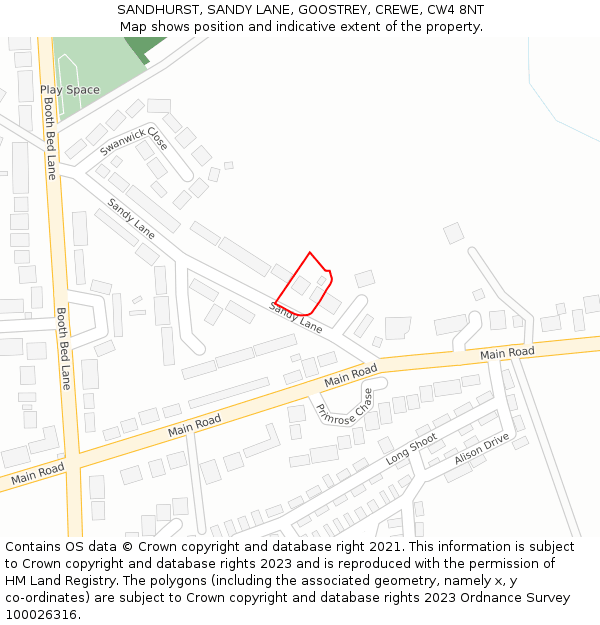 SANDHURST, SANDY LANE, GOOSTREY, CREWE, CW4 8NT: Location map and indicative extent of plot