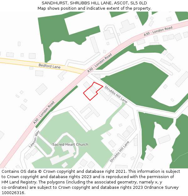 SANDHURST, SHRUBBS HILL LANE, ASCOT, SL5 0LD: Location map and indicative extent of plot