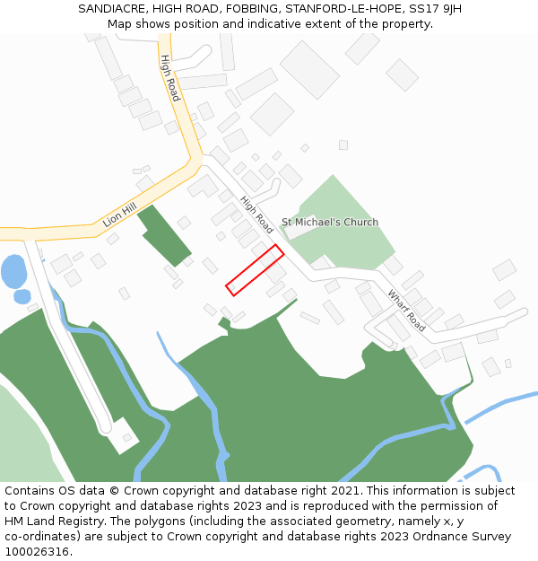 SANDIACRE, HIGH ROAD, FOBBING, STANFORD-LE-HOPE, SS17 9JH: Location map and indicative extent of plot