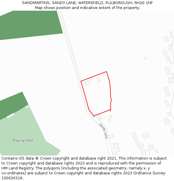 SANDMARTINS, SANDY LANE, WATERSFIELD, PULBOROUGH, RH20 1NF: Location map and indicative extent of plot