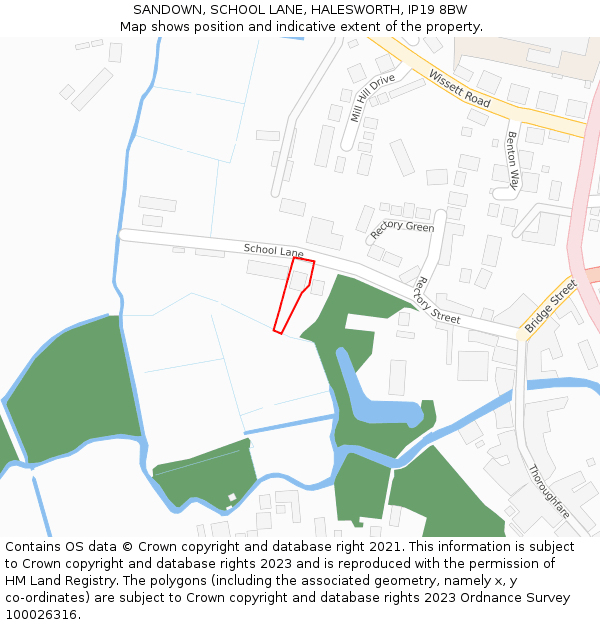 SANDOWN, SCHOOL LANE, HALESWORTH, IP19 8BW: Location map and indicative extent of plot