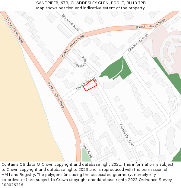 SANDPIPER, 67B, CHADDESLEY GLEN, POOLE, BH13 7PB: Location map and indicative extent of plot