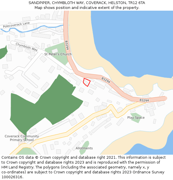 SANDPIPER, CHYMBLOTH WAY, COVERACK, HELSTON, TR12 6TA: Location map and indicative extent of plot