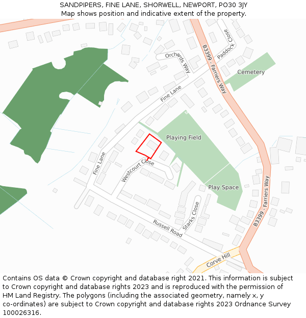SANDPIPERS, FINE LANE, SHORWELL, NEWPORT, PO30 3JY: Location map and indicative extent of plot