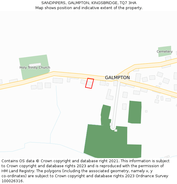 SANDPIPERS, GALMPTON, KINGSBRIDGE, TQ7 3HA: Location map and indicative extent of plot