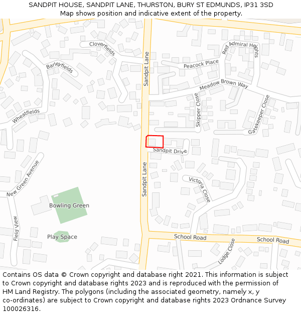 SANDPIT HOUSE, SANDPIT LANE, THURSTON, BURY ST EDMUNDS, IP31 3SD: Location map and indicative extent of plot