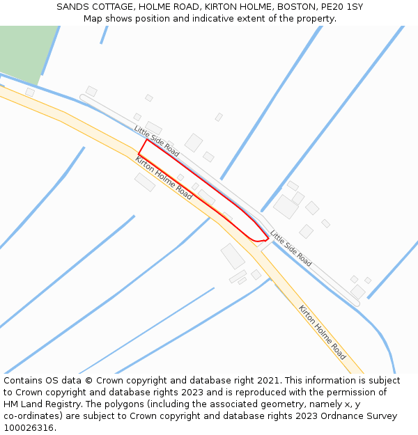 SANDS COTTAGE, HOLME ROAD, KIRTON HOLME, BOSTON, PE20 1SY: Location map and indicative extent of plot