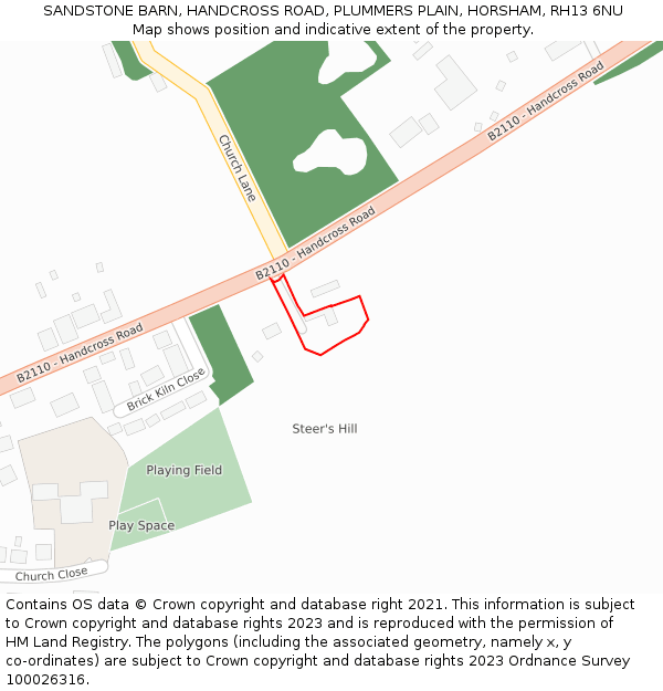 SANDSTONE BARN, HANDCROSS ROAD, PLUMMERS PLAIN, HORSHAM, RH13 6NU: Location map and indicative extent of plot