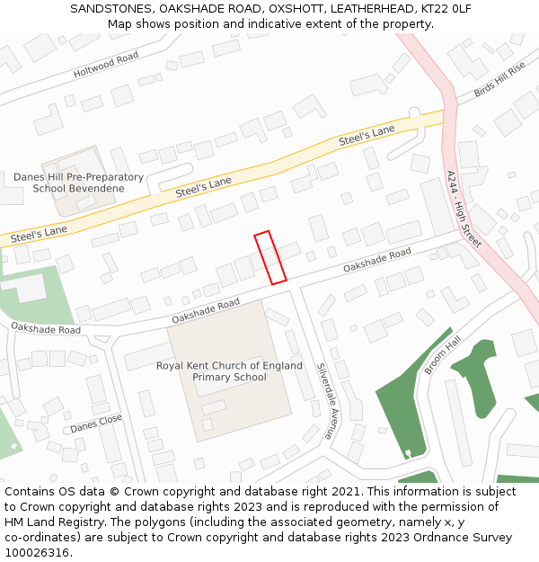 SANDSTONES, OAKSHADE ROAD, OXSHOTT, LEATHERHEAD, KT22 0LF: Location map and indicative extent of plot