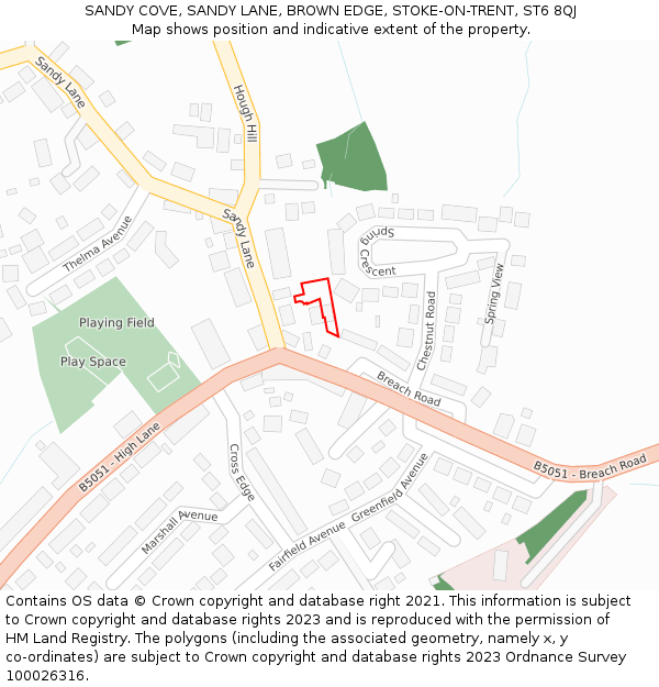 SANDY COVE, SANDY LANE, BROWN EDGE, STOKE-ON-TRENT, ST6 8QJ: Location map and indicative extent of plot