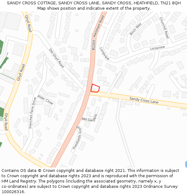 SANDY CROSS COTTAGE, SANDY CROSS LANE, SANDY CROSS, HEATHFIELD, TN21 8QH: Location map and indicative extent of plot