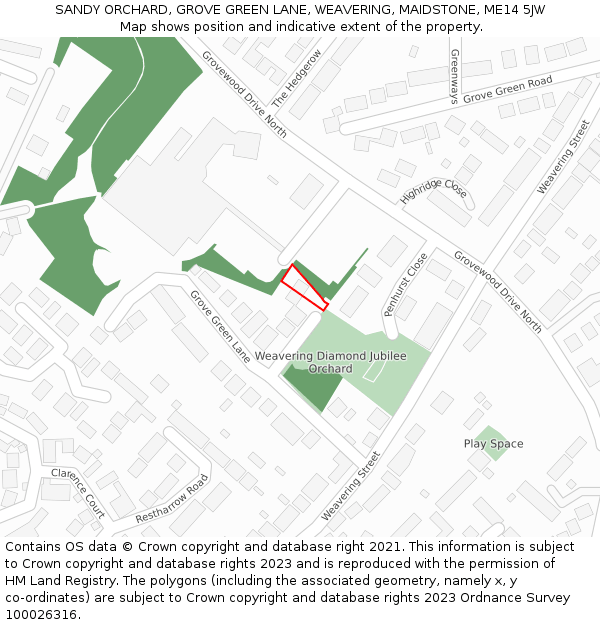 SANDY ORCHARD, GROVE GREEN LANE, WEAVERING, MAIDSTONE, ME14 5JW: Location map and indicative extent of plot
