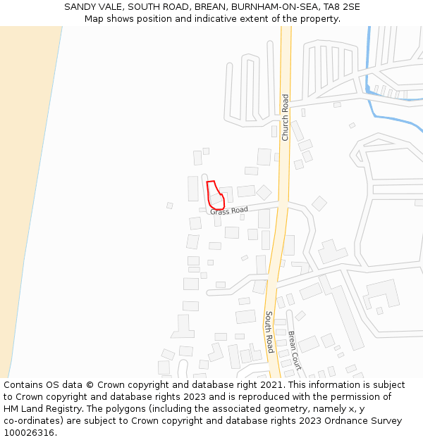 SANDY VALE, SOUTH ROAD, BREAN, BURNHAM-ON-SEA, TA8 2SE: Location map and indicative extent of plot