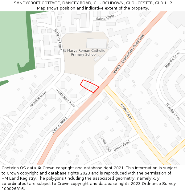 SANDYCROFT COTTAGE, DANCEY ROAD, CHURCHDOWN, GLOUCESTER, GL3 1HP: Location map and indicative extent of plot