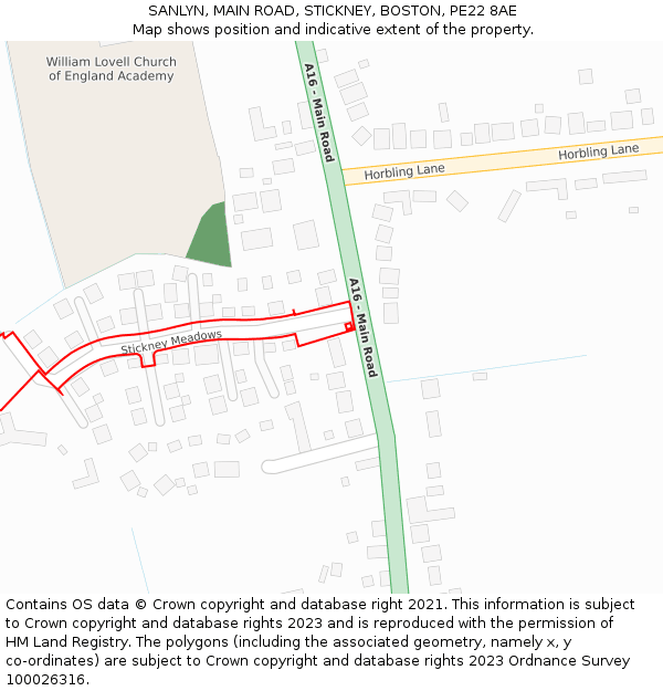 SANLYN, MAIN ROAD, STICKNEY, BOSTON, PE22 8AE: Location map and indicative extent of plot