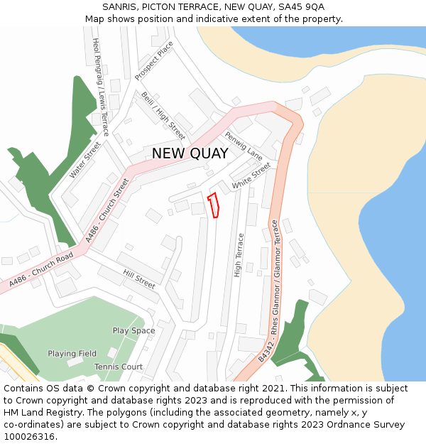 SANRIS, PICTON TERRACE, NEW QUAY, SA45 9QA: Location map and indicative extent of plot