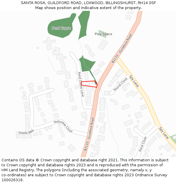 SANTA ROSA, GUILDFORD ROAD, LOXWOOD, BILLINGSHURST, RH14 0SF: Location map and indicative extent of plot