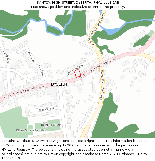 SANTOY, HIGH STREET, DYSERTH, RHYL, LL18 6AB: Location map and indicative extent of plot