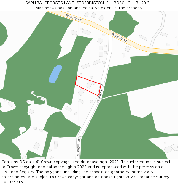 SAPHIRA, GEORGES LANE, STORRINGTON, PULBOROUGH, RH20 3JH: Location map and indicative extent of plot