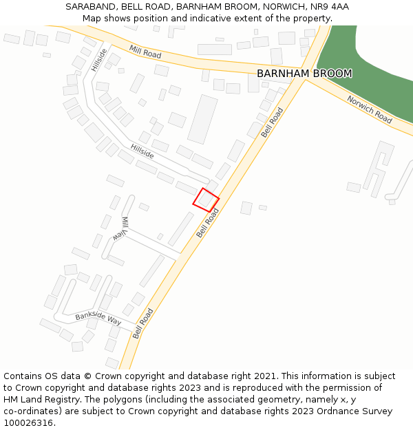 SARABAND, BELL ROAD, BARNHAM BROOM, NORWICH, NR9 4AA: Location map and indicative extent of plot