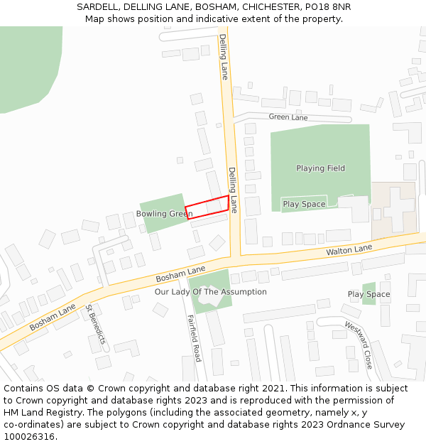 SARDELL, DELLING LANE, BOSHAM, CHICHESTER, PO18 8NR: Location map and indicative extent of plot