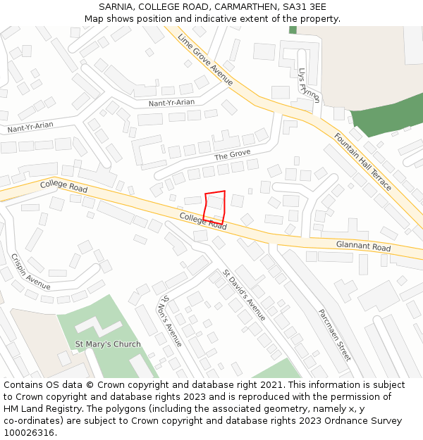 SARNIA, COLLEGE ROAD, CARMARTHEN, SA31 3EE: Location map and indicative extent of plot