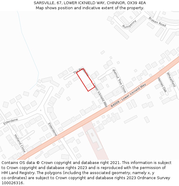 SARSVILLE, 67, LOWER ICKNIELD WAY, CHINNOR, OX39 4EA: Location map and indicative extent of plot