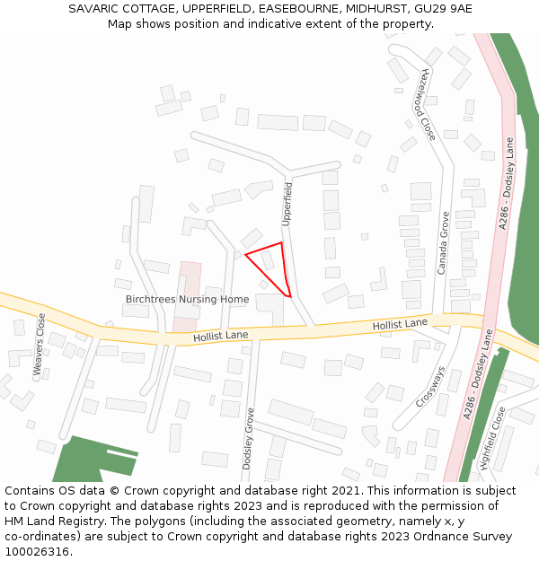 SAVARIC COTTAGE, UPPERFIELD, EASEBOURNE, MIDHURST, GU29 9AE: Location map and indicative extent of plot