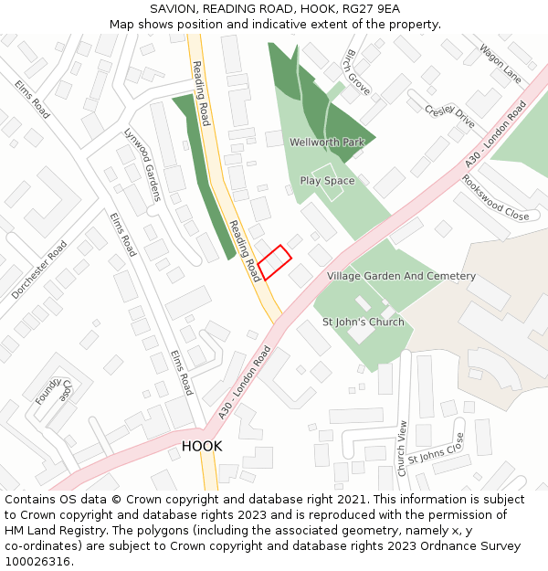 SAVION, READING ROAD, HOOK, RG27 9EA: Location map and indicative extent of plot