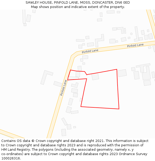 SAWLEY HOUSE, PINFOLD LANE, MOSS, DONCASTER, DN6 0ED: Location map and indicative extent of plot