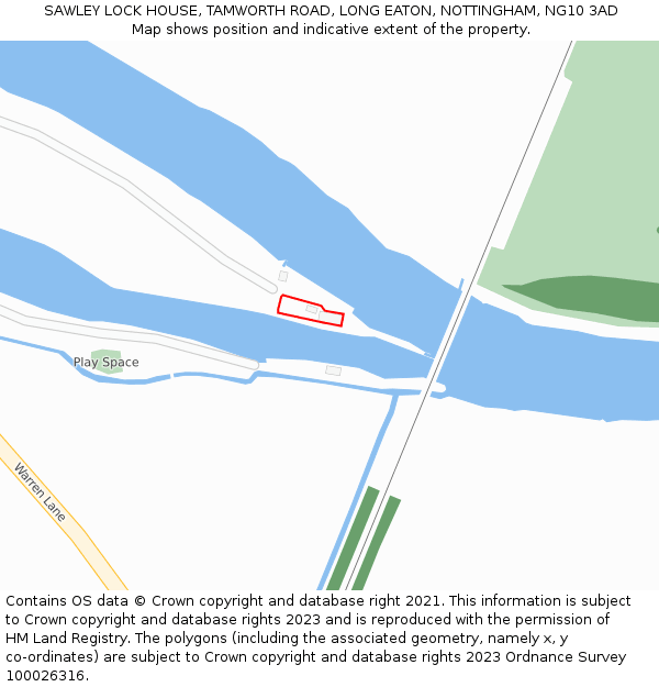 SAWLEY LOCK HOUSE, TAMWORTH ROAD, LONG EATON, NOTTINGHAM, NG10 3AD: Location map and indicative extent of plot