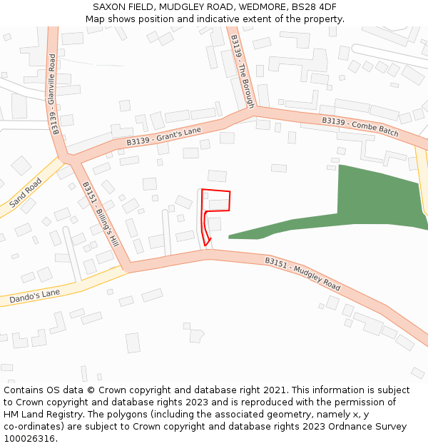 SAXON FIELD, MUDGLEY ROAD, WEDMORE, BS28 4DF: Location map and indicative extent of plot