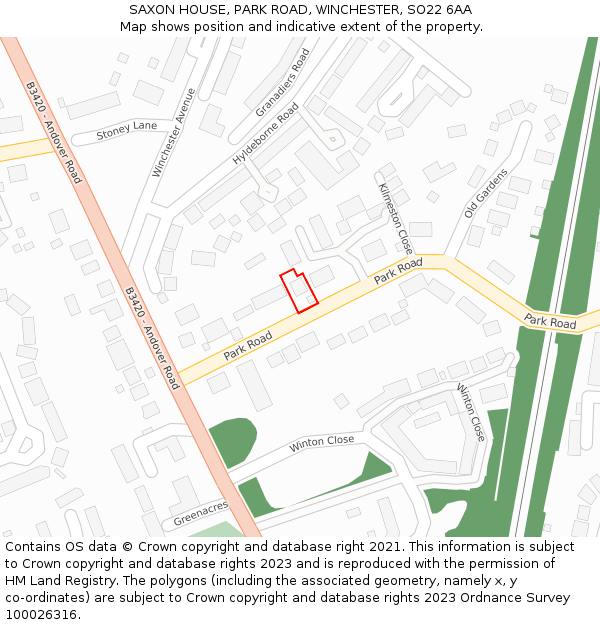 SAXON HOUSE, PARK ROAD, WINCHESTER, SO22 6AA: Location map and indicative extent of plot