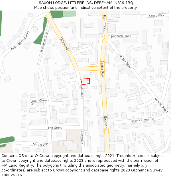 SAXON LODGE, LITTLEFIELDS, DEREHAM, NR19 1BQ: Location map and indicative extent of plot