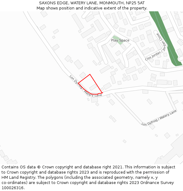 SAXONS EDGE, WATERY LANE, MONMOUTH, NP25 5AT: Location map and indicative extent of plot