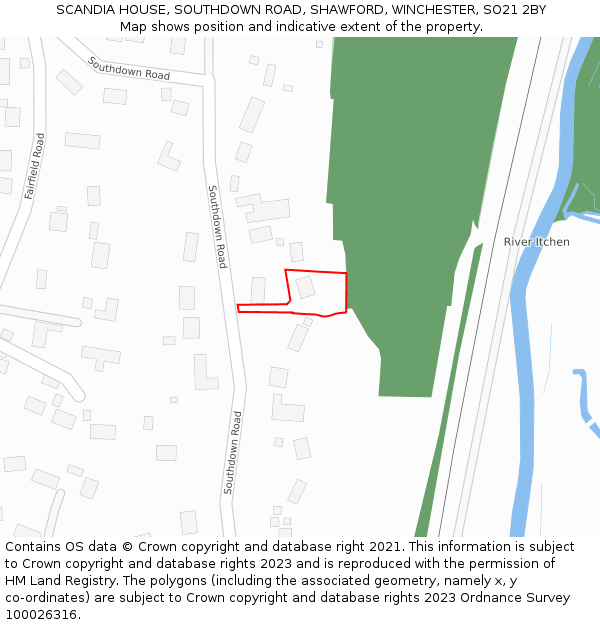 SCANDIA HOUSE, SOUTHDOWN ROAD, SHAWFORD, WINCHESTER, SO21 2BY: Location map and indicative extent of plot