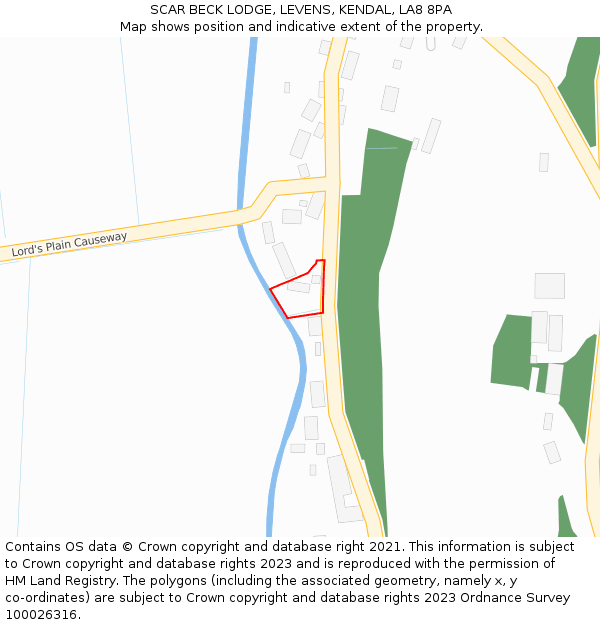 SCAR BECK LODGE, LEVENS, KENDAL, LA8 8PA: Location map and indicative extent of plot