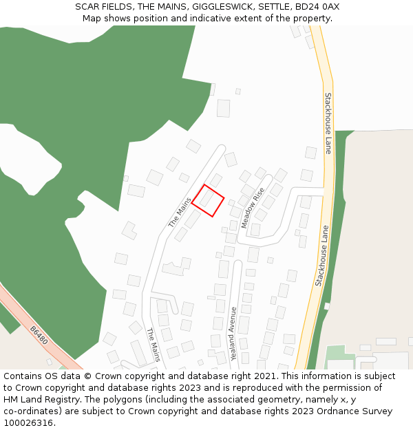 SCAR FIELDS, THE MAINS, GIGGLESWICK, SETTLE, BD24 0AX: Location map and indicative extent of plot